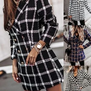 Vestes pour femmes Veste de blazer en laine en laine Plaid Top Elegant Fashion Bureau Lady à manches longues Revers Double Breasted Metwear Y2K