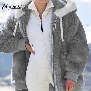 Damesjassen Winter Dames Pluche Dikker Jas Mode Losse Warme Fleece Rits Kapmantels Nepbont Parka Plaid Vrouwelijke Uitloper WCO02 231201