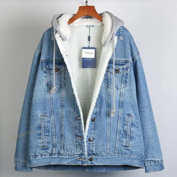 Chaquetas de mujer Invierno Mujeres Cálido Felpa Denim Abrigo con capucha desmontable suelta Casual Manga larga Jeans Chaqueta Mujer Streetwear