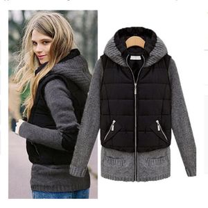 Vestes pour femmes hiver laine épissage manteau à capuche à manches longues Patchwork veste à glissière courte coton rembourré M-2XL