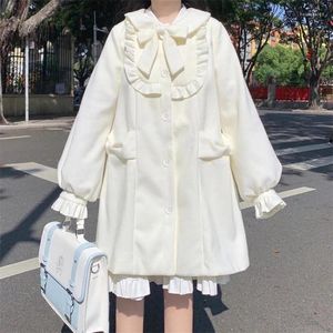 Vestes pour femmes hiver manteau de laine japonais lolita style doux Kawai arc a-ligne lâche femme élégante automne coréen mode vêtements d'extérieur