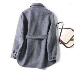 Chaquetas para mujeres Fashion Fashion Simple Sashes Jacket Women With Belt Autumn and Winter Grey Color Lool Coat