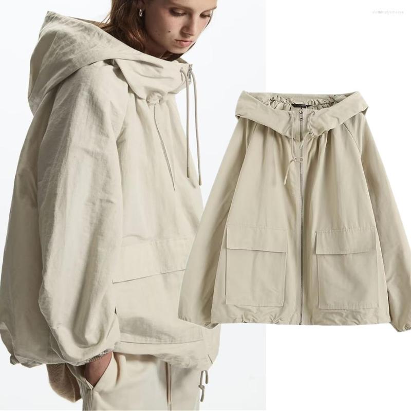 Kvinnors jackor Withered Spring and Summer 2023 Women's Zippers Bomber Jacket Vintage Pocket Loose Hooded Women