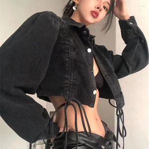 Damesjassen Vrouw Jean Jas Mode Zwarte Korte Cropped Jassen Streetwear Mujer Denim Tops Dameskleding Lace Up Uitloper XC001