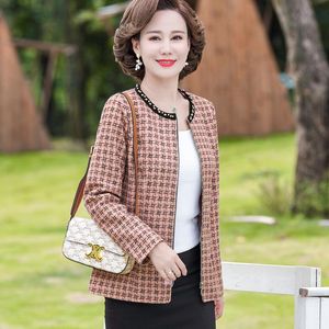 Damesjassen Vrouwen 2021 Mode Plaid Korte Jas Jas Lange Mouw Beaded Edge Trim Dames Office Vrouwelijke Bovenkleding Chic Tops