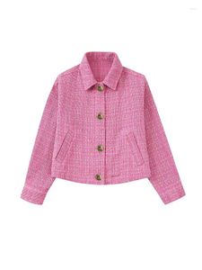 Damesjassen vrouwen 2023 herfst mode lovert gestructureerde shirt jas jas vintage revers reveal lange mouw vrouwelijke bovenkleding chic overschot
