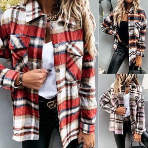 Damesjassen dames herfst winter met lange mouwen plaid jas shirt dames mode revers revers een koord met borsten met borsten