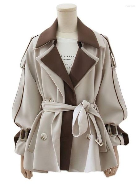 Vestes pour femmes Trench-coat mi-long élégant pour femme à double boutonnage classique à revers pardessus ceinturé veste d'extérieur mince avec poche