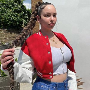 Vestes Femme Veste Femme Rose Brodé Moto Simple Poitrine Crop Top PU Couture Manches Longues Baseball Manteau Sexy Babes