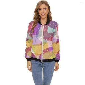 Damesjacks Damesjasjes Tops Lange mouwen Baseball kraag Zipper jas Slim Lady Girls Kleurrijke stippen Drukken Bomber Street Style