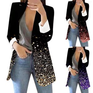 Vestes pour femmes Cardigan imprimé à paillettes pour femmes Costume formel Manches longues Revers Beat Jacket Womens Hooded Coat Winter Warmest