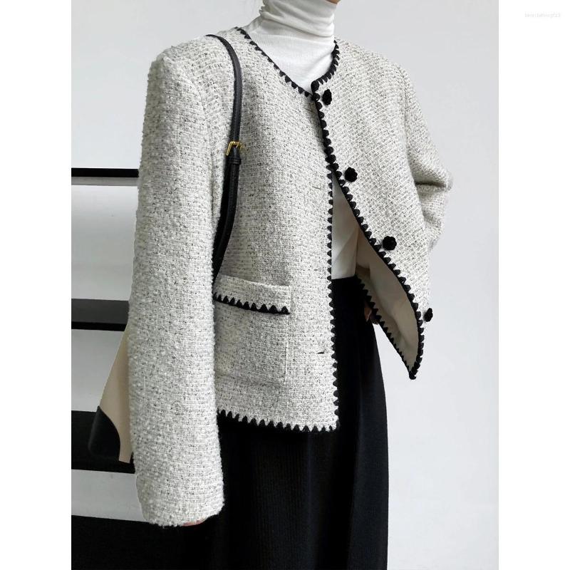 Jackets femininos da primavera feminina outono 30 jaqueta de lã Button Flower Tweed Casat