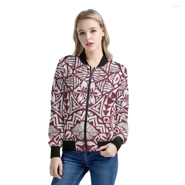 Chaquetas de mujer, chaqueta a prueba de viento para mujer, abrigo con estampado de estilo Tribal tradicional de Samoa polinesia, cremallera informal de manga larga personalizada