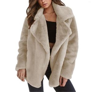 Chaquetas de mujer Cárdigan de otoño e invierno Color sólido solapa de manga larga chaqueta de lana de doble cara abrigo suelto Casual