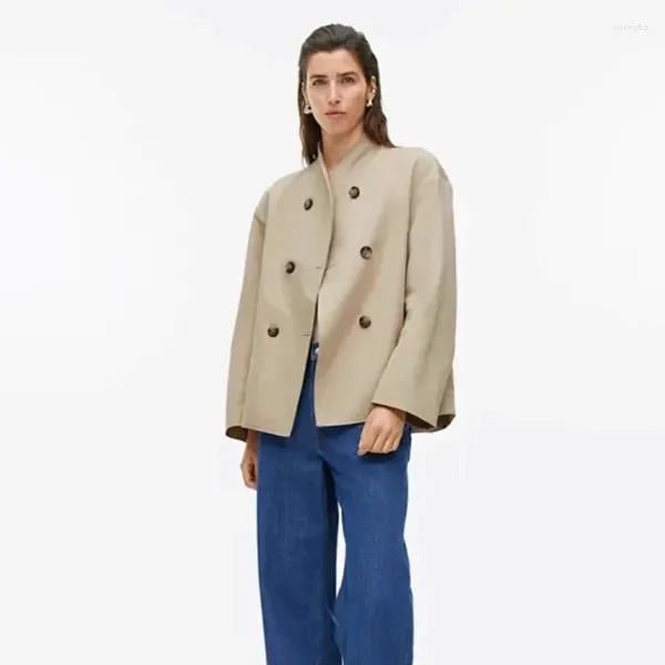 Vestes pour femmes Femmes Automne Vêtements Courts Coton et Lin Mélangé Veste à double boutonnage