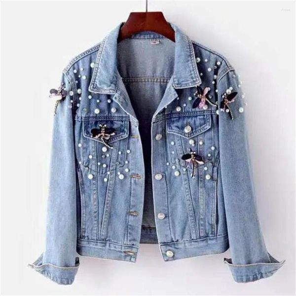 Vestes pour femmes femmes perles pardessus ample Jeans veste Cowboy manteaux Streetwear à manches longues Denim vêtements d'extérieur automne 2023 printemps manteau