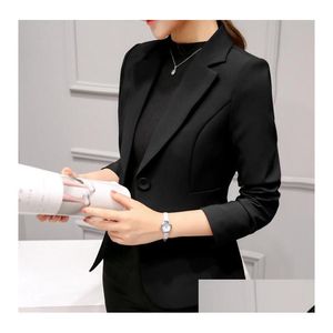 Vestes Femmes Femmes Blazer Formel Slim Blazers Lady Bureau Travail Costume Poches Manteau Femme Corée Casual Court Drop Livraison Vêtements Otduu