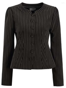 Vestes pour femmes femmes Blouse noir rayure élégant bureau dames Peplum hauts chemises avec bouton Vintage à manches longues vêtements d'extérieur 3XL