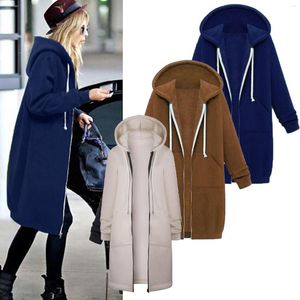Vestes pour femmes Femmes Casual Long Hooded Drawstring Solid Zip Jacket For Womens Outfits Pullover