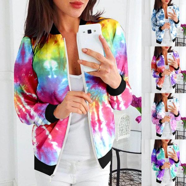 Vestes pour femmes Femmes Casual Tie Dye imprimé col rond veste zippée manteau à manches longues