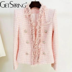 Chaquetas de mujer Abrigo de mujer 2024 Otoño Invierno Tweed Diamantes Hebillas Borla Taladro Chaqueta corta Moda All Match Ladies Tops