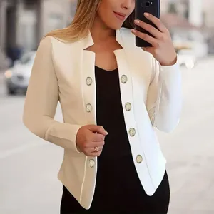 Vestes Femmes Femmes Manteau Col Encoche À Manches Longues Couleur Unie Cardigan Bouton Décor Épais Chaud Formel Style D'affaires OL Commute Bureau