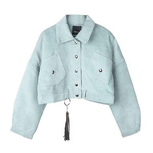 Damesjassen vrouwen corduroy denim overjas jas big pocket lente herfst bovenkleding jas knop knop zwart grijs blauw aankomst