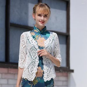 Chaquetas de mujer Mujeres Algodón Crochet Lindo Tops Floral Bordado Gasa Manga Cubrir Cultivo Verano Playa Estilo Dulce Retro