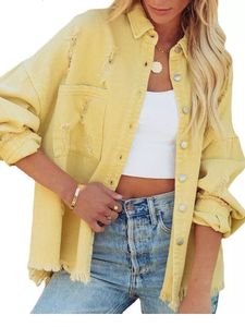 Femmes Vestes Femmes Denim Veste Déchiré Col Rabattu À Manches Longues Tops Avec Poches Vintage Simple Boutonnage Glands Manteau Lâche Outwear 230508