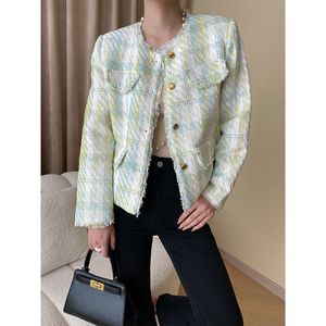 Vestes Femmes Femmes Automne Hiver Élégant Vert Plaid Épais Tweed Blazer Veste 230823