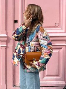 Jackets para mujeres Fashion Fashion Print Gaqueta Quilitada Otoño Invierno Manija larga Agoción suelto Femenina