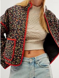 Vestes Femmes Femmes Mode Imprimer Patchwork Coton Veste Vintage Manches Longues Avec Poche Manteaux Courts 2023 Automne Dames Chic Haute