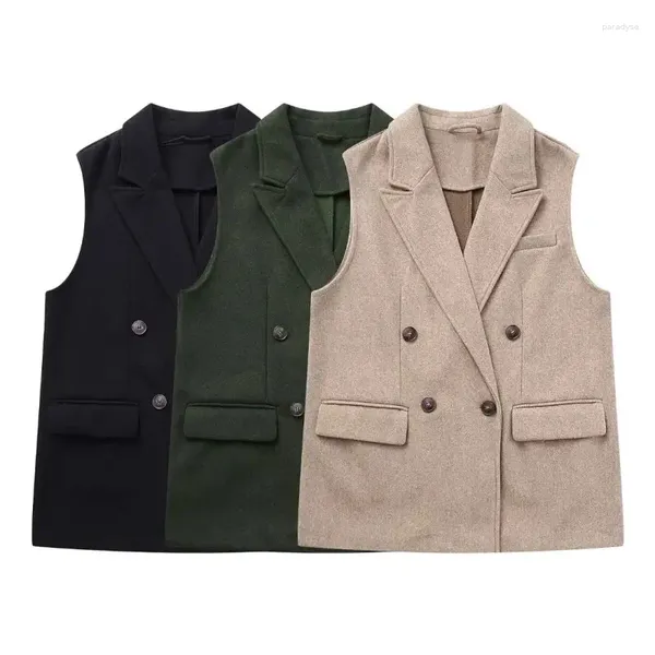 Vestes pour femmes Fashion Fashion Soft Double-Breasted Vest Mabe Vintage Sans manches bouton Pocket All-Match Casual Female Wilm Chic Tops