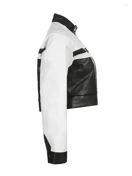 Vestes Femme Veste de motard en similicuir pour femme avec panneaux matelassés et fermeture à glissière asymétrique - Manteau de moto élégant pour un look tendance