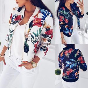 Damesjassen vrouwen bloemdruk bomber jas ritsjipper vintage slanke jas zomer chaqueta mujer mode plus size short biker jacketwomen's