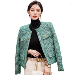 Vestes pour femmes femmes vert gris Tweed laine à la main sur mesure élégant Blazer 2023 printemps automne manteaux dans Coco Style dames vêtements d'extérieur