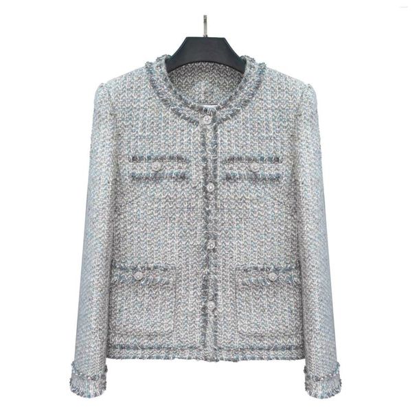 Vestes pour femmes femmes gris Tweed laine à la main sur mesure élégant Blazer 2023 printemps automne manteaux dans Coco Style dames Outwear luxe