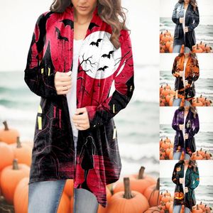 Jackets para mujeres Mujeres estampado Halloween Tops de manga larga Chaqueta de moda suelta Cárdigan de cable suéter de punto