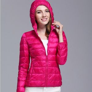 Chaquetas de mujer, chaqueta con capucha para mujer, chaqueta ligera fina para primavera y otoño, abrigo ajustado para mujer, relleno de plumón de pato, S-3XL cálido para mujer, salida de fábrica