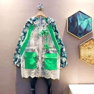 Vestes pour femmes Femmes Hoodies Été Casual Floral Imprimé Lâche À Manches Longues À Capuche Patchwork Dentelle Surdimensionné Veste Manteau Style Coréen NZ73