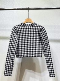 Chaquetas de mujer Mujeres Houndstooth Slim Knit Set Otoño 2023 Lady Single Button V-cuello de manga larga Chaqueta corta o faldas casuales de cintura alta