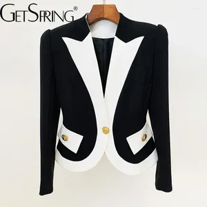 Damesjacks Women Jacket 2024 Springkleur Matching Single Button Slim Coat Vintage All Match Patchwork Short High Female Tops