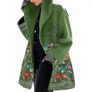 Damesjassen dames jas elegante bloemenprint winterjas met afslag kraag plus maat middelste lengte vest dik warm warm voor herfst