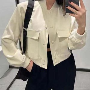 Chaquetas de mujer Chaqueta de mujer Abrigo sólido informal de primavera con solapa corta de manga larga y botones hacia abajo para una apariencia elegante negro / albaricoque