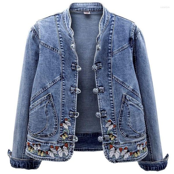 Vestes Femmes Femmes Jeans Veste 2023 Printemps Automne Vêtements Brodé Court Denim Femme Manteau De Base À Manches Longues Vêtements D'extérieur