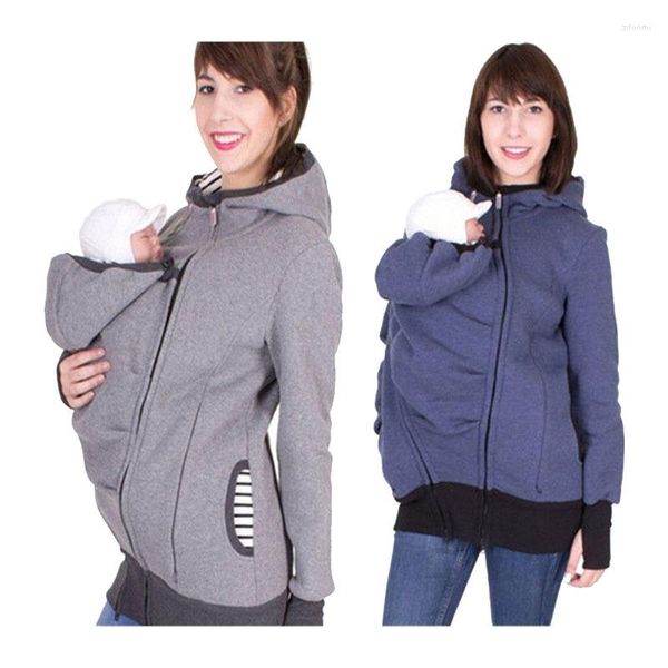 Vestes Femmes Femmes Kangourou Porte-bébé Sweats à capuche 2023 Multifonctionnel 3 en 1 Veste de portage pour femme Sweat à capuche (Sac bébé détachable)