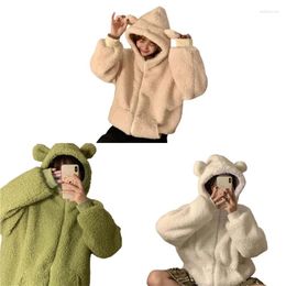 Vestes pour femmes Femme à manches longues Fleece mignonne oreilles d'ours à sweat à sweat à sweat zipper en paux laine de laine laine