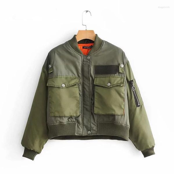 Vestes Femmes Femmes Militaire Vert Moto Biker Bomber Pilote Veste Top Court À Manches Longues Manteau Femme Manteaux Chaquetas