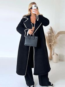 Women's Jackets Women Patchwork Splice Woolen Maxi Coat Long Coat Elegant Long Sleeve Solid Loose Jacket Autumn Winter Lady Outerwear 231114