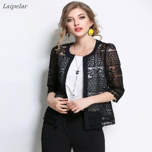 Damesjassen dames plus size kleding 5xl 4xl zomer dames lente vestiging jas zwart gehaakte sexy vrouwelijk wit kanten jasje